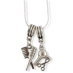 Hair Stylist Brush Comb Hair Dryer Snake Chain Necklace